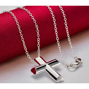 Unisex 925 Sterling‎ Silver Cross Pendant Necklace Jewelry, 16”, 18”, 20”